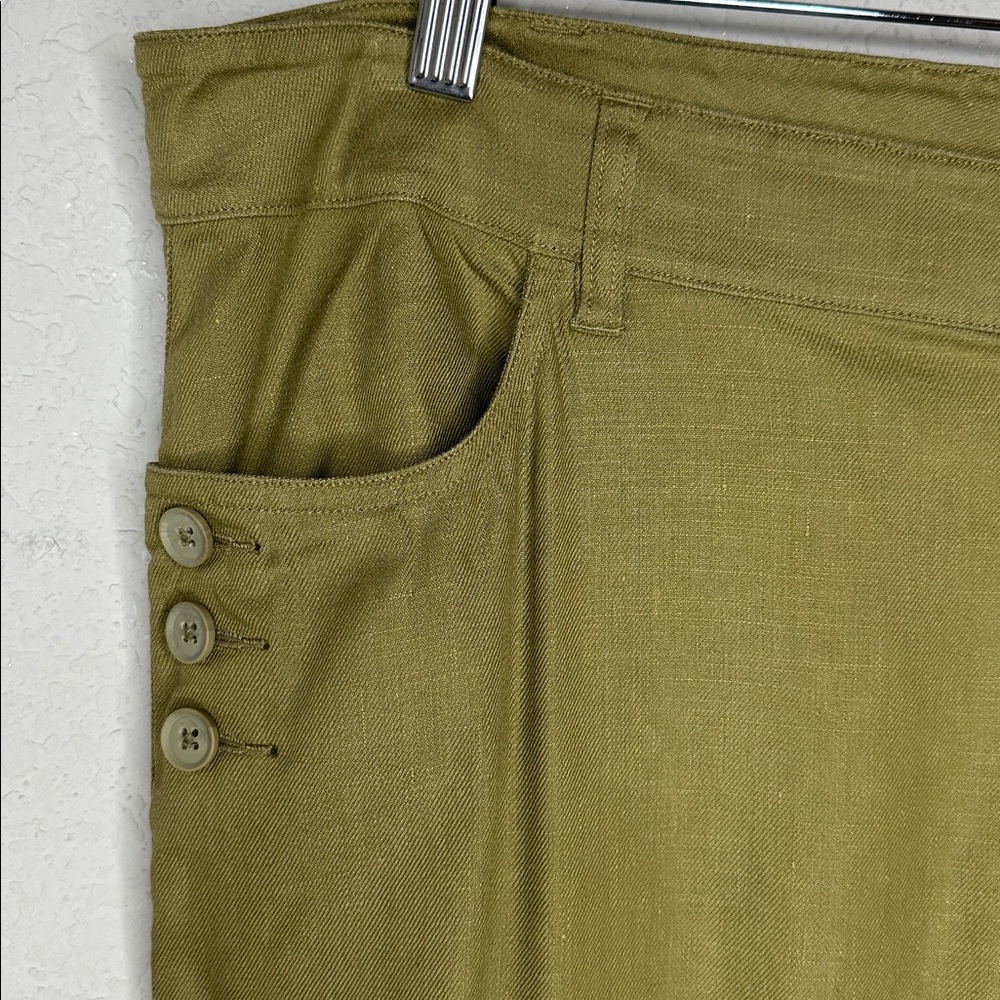 Cabi Women's‎ Linen Blend Charlie Trouser Size 14 Olive Green Flared Pant #5314L - Picture 6 of 16